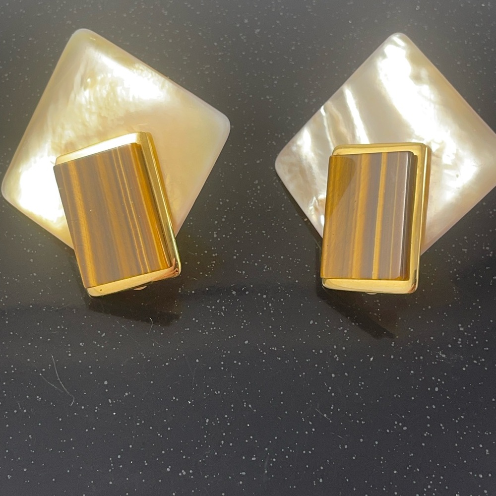 Chic Gold and Brown Rectangular Earrings